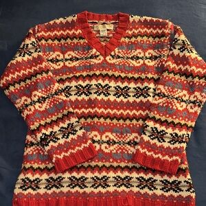 Abercrombie & Fitch Red and Black Patterned V-Neck Sweater